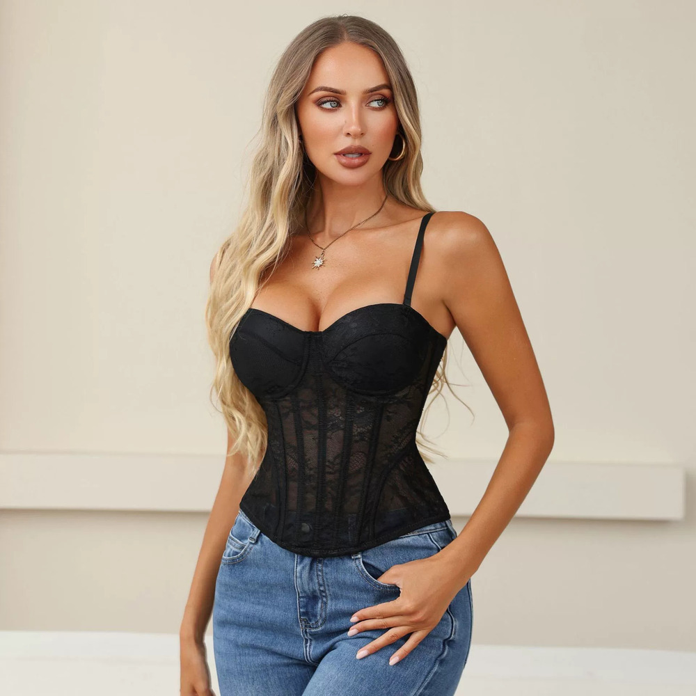 ZARA Sexy Women Lace Fishbone Corset Cami Adjustable Back Straps Party Top